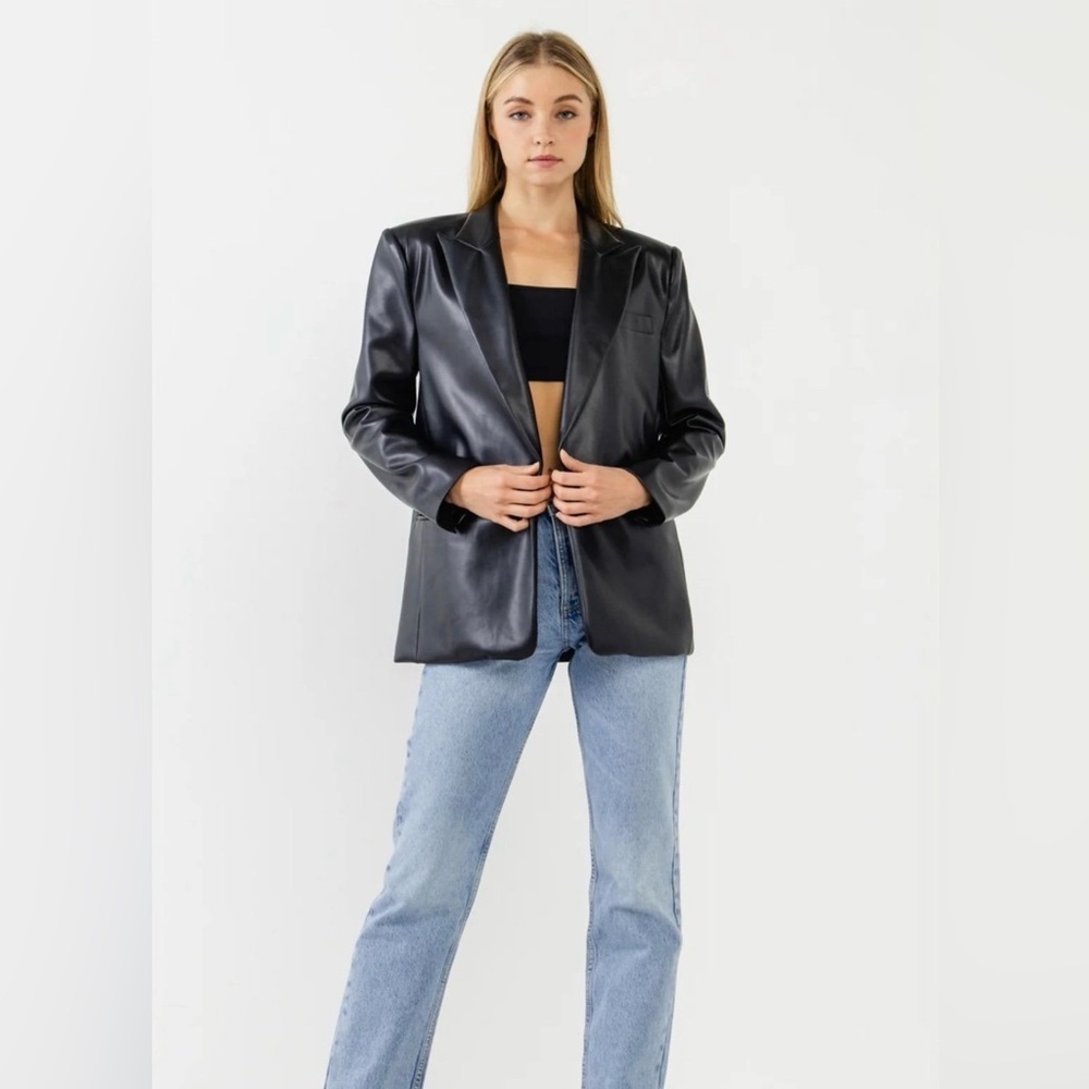 Endless Rose Vegan Leather Oversized Blazer Black Medium NWT - Picture 1 of 4